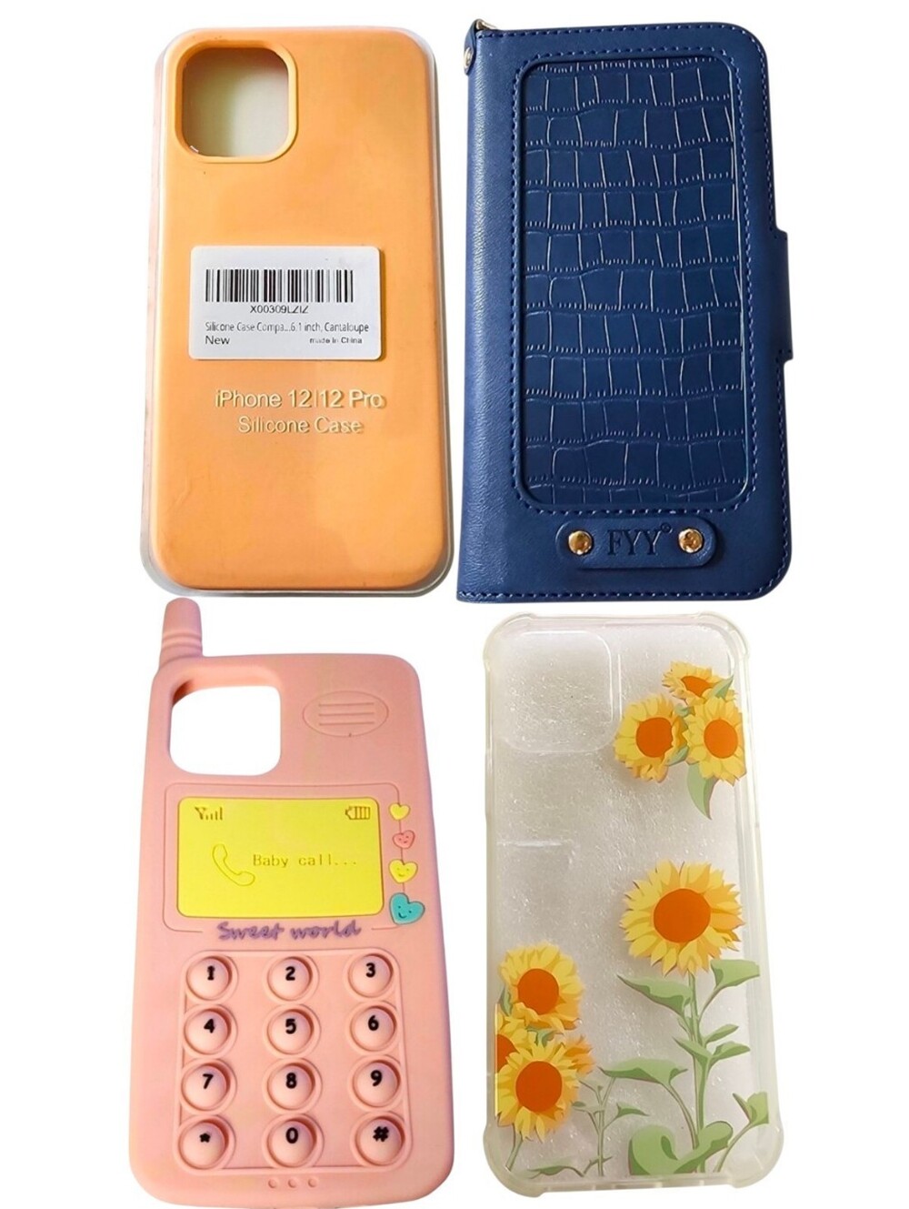 4pc Wallet/Sunflower/silicone/fidget Cases For iPhone 12